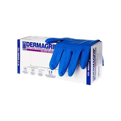 Перчатки  DERMAGRIP HIGH RISK латексные нестерильн.неопудр. M(7-8) (мин.25 пар) голубые