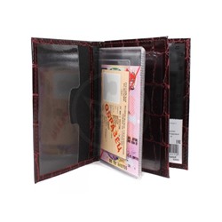 Обложка для авто+паспорт Premier-О-78 натуральная кожа бордо крокодил крупный (14)  191826