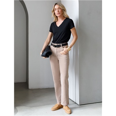 Укороченные эластичные брюки слим из микро вельвета