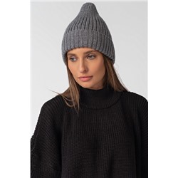 Шапка вязаная бини с отворотом серая