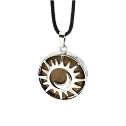 Подвеска Солнце двухсторонняя в металле с тигровым глазом 27*27мм