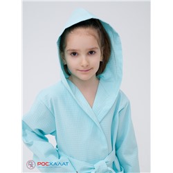 Детский вафельный халат с капюшоном мятный В-07 (19)