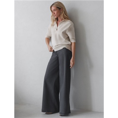 Джинсы трубы широкие из эластичного денима