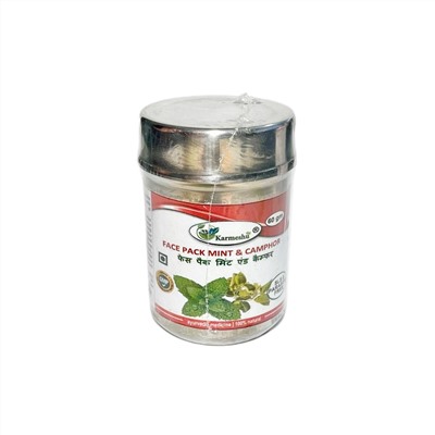 Face Pack MINT & CAMPHOR, SLS & Paraben Free, Karmeshu (Успокаивающая маска для лица МЯТА И КАМФОРА, БЕЗ Сульфатов и Парабенов, Кармешу), 60 г.