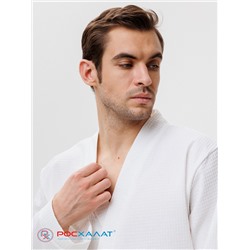 Мужской вафельный халат с планкой белый В-03 (9)