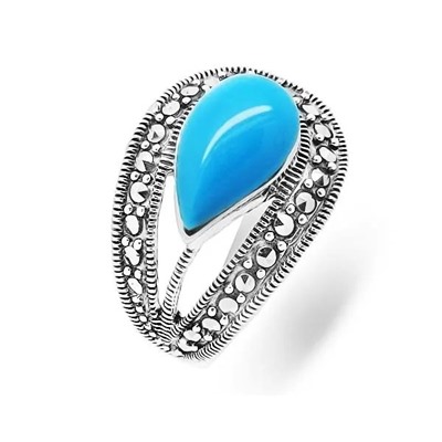 Кольцо из серебра бирюза пресс., марказит, SL-AGA30