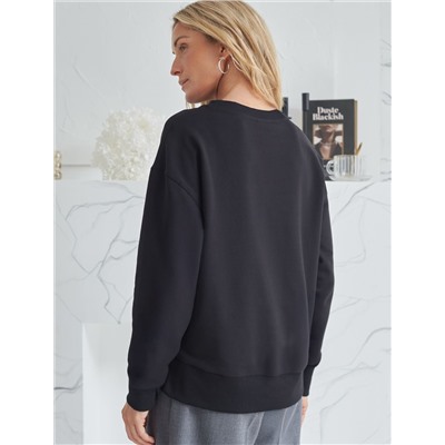 Свободный свитшот с принтом и разрезами из эластичного футера двухнитки без начеса