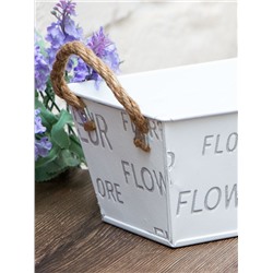 Кашпо для цветов металлическое, прямоуголное, FLOWER, белый