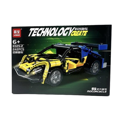 Конструктор TECHNOLOGY Спортивная машина Желто-синяя 242дет. 34*24см / 8325-2