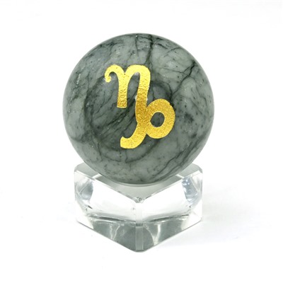 Шар из нефрита бовена, знак зодиака "Козерог" диаметр 41мм.