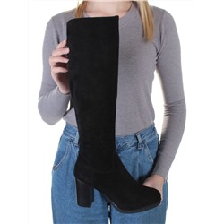 M19-673 BLACK Сапоги зимние женские (натуральная замша, натуральный мех (еврозима)) размер 36