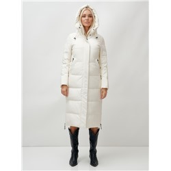 Пальто утепленное стеганное зимнее с капюшоном женское бежевого цвета 9607B