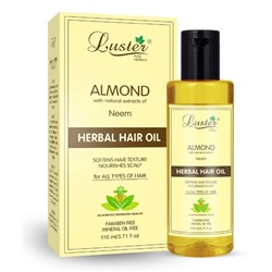 ALMOND Herbal Hair Oil, Luster (МИНДАЛЬ травяное масло для волос с экстрактом нима, Ластер), 110 мл.