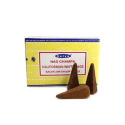 NAG CHAMPA CALIFORNIAN WHITE SAGE Backflow Dhoop Cones, Satya (НАГ ЧАМПА КАЛИФОРНИЙСКИЙ БЕЛЫЙ ШАЛФЕЙ благовония пуля стелющийся дым, Сатья), уп. 10 конусов.