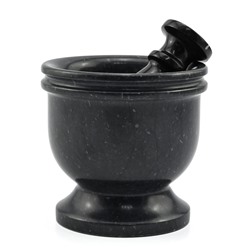 Ступка из мрамора черного 100*100*100мм, пест 40*90мм