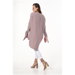 Блузка удлиненная расклешенная с длинным рукавом серо-бежевая