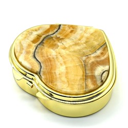 Таблетница Сердце на 3 отсека с накладкой из оникса, золотистая