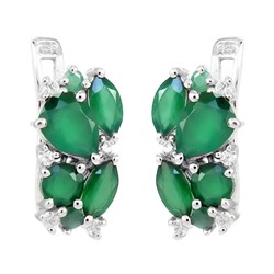 Серьги из серебра зеленый агат, изумруд, Гирлянда2