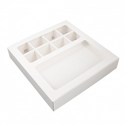 Коробка с обечайкой под шоколадку и 8 конфет, белая с окном 19*19*3,8 см