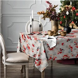 Скатерть "Снегири и рябина" 150*150см. рогожка хлопок 100%