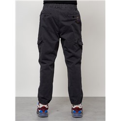 Джинсы карго мужские с накладными карманами темно-серого цвета 2422TC