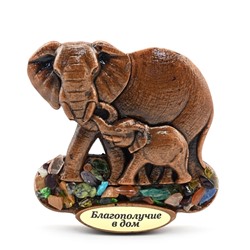 Магнит с самоцветами "Слон со слоненком" 70*70мм