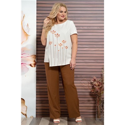 Alani Collection 1899 молочный+коричневый, Брюки,  Блуза
