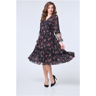 DaLi 4452 чёрный+цветы, Платье
