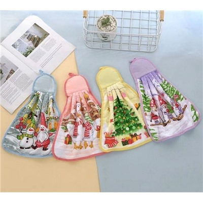 Детское полотенце из плюшевой микрофибры "Новогодний хоровод" 28*40 см.