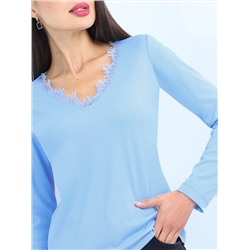 Блузка голубая в рубчик с кружевом