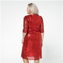 Платье, трикотаж, пайетки, красный