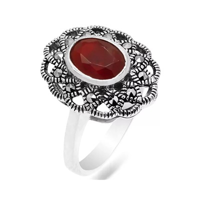 Кольцо из серебра марказит, синт.рубин, SL-AGA793