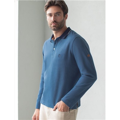 Лонгслив из фактурного трикотажа с плетеным воротником поло с застежкой на пуговицы