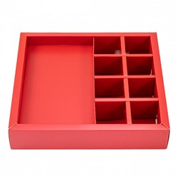 Коробка с обечайкой под шоколадку и 8 конфет, красная с окном 19,5*19*3,8 см