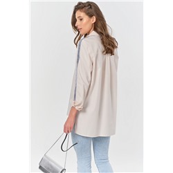 Рубашка прямая с лампасами из хлопка молочная