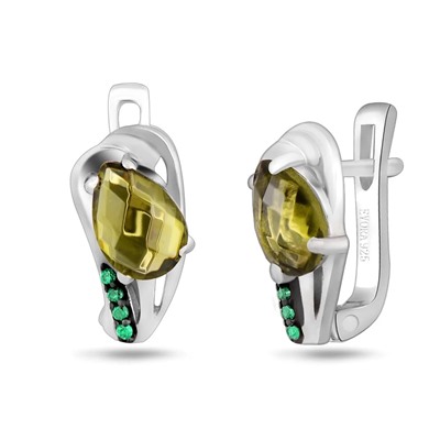 Серьги, оливковая шпинель , наноизумруд, Лилия