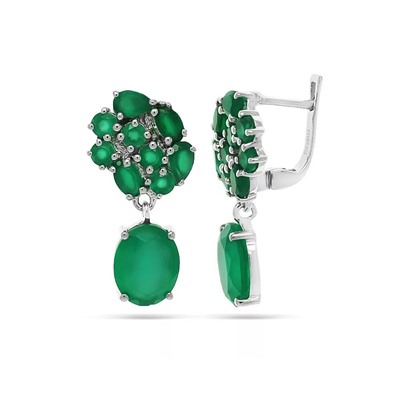 Серьги из серебра зеленый агат, Эммелия
