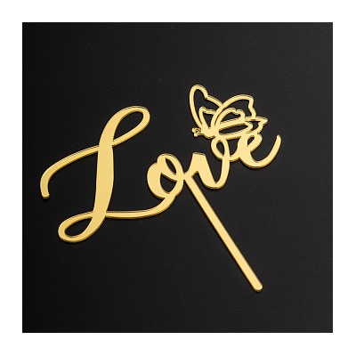 Топпер "Love, с бабочкой" золотой,  11,5 см