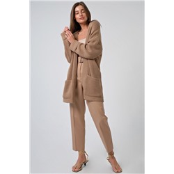 Кардиган вязаный удлиненный оверсайз без застежки бежевый