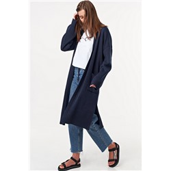 Кардиган вязаный прямой длинный с карманами синий