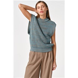 Жилет вязаный оверсайз бирюзово-коричневый меланж