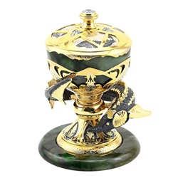 Икорница элитная с камнем нефрит "Большой осетр" Златоуст