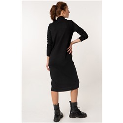 Платье трикотажное прямое миди с длинным рукавом черное