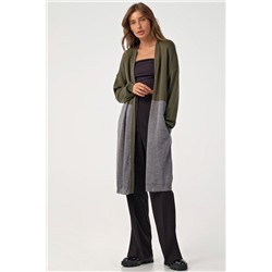 Кардиган вязаный свободный двухцветный серо-зеленый
