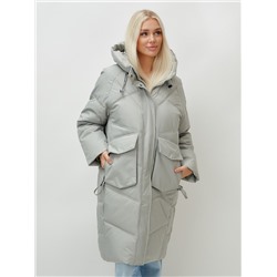 Пальто летучая мышь женское с капюшоном зимнее зеленого цвета 9618Z