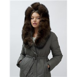 Пальто женское зимние с мехом песец люкс класса серого цвета 625Sr