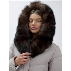 Полупальто женское зимние с мехом песец люкс класса бежевого цвета 622_2B