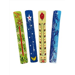 Подставка под благовония плоская ЛЫЖА С ЦВЕТНЫМИ РИСУНКАМИ N1 (разный цвет и дизайн, дерево, 25 см.), 1 шт.