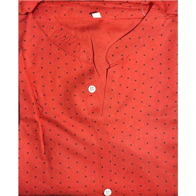 Туника женская КРАСНАЯ В ТОЧКУ декорирована пуговицами (хлопок, 3XL), 1 шт.