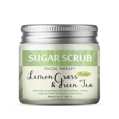LEMON GRASS & GREEN TEA Sugar Scrub, Luster (ЛЕМОНГРАСС И ЗЕЛЁНЫЙ ЧАЙ сахарный скраб для лица, Ластер), 200 г.